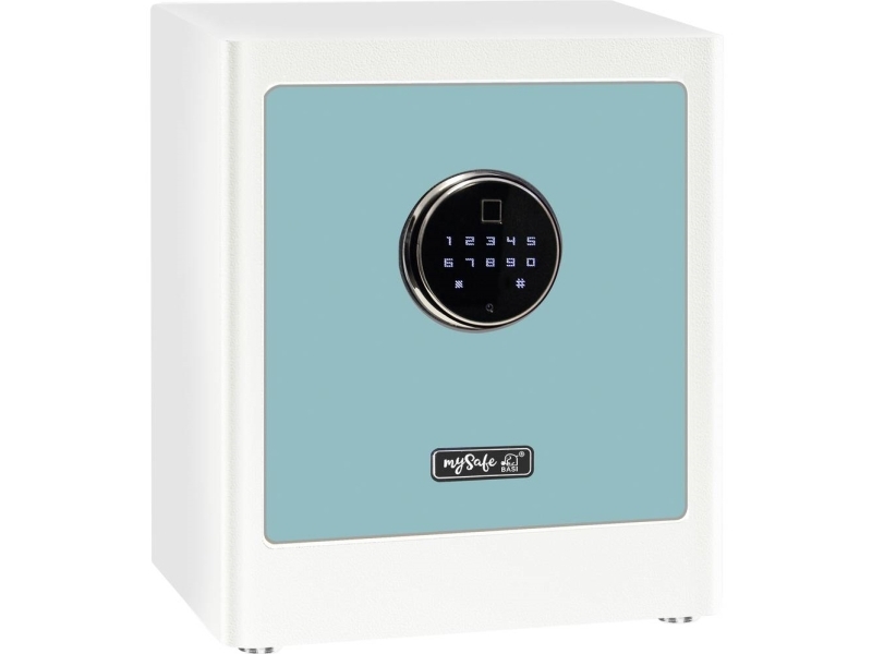Hvid Basi Mysafe Premium 350 Fritstående Pengeskab Blå Kode Elektronisk Fingeraftrykslæser Hylder Batteri - Basi Pengeskab  - 4026434178654