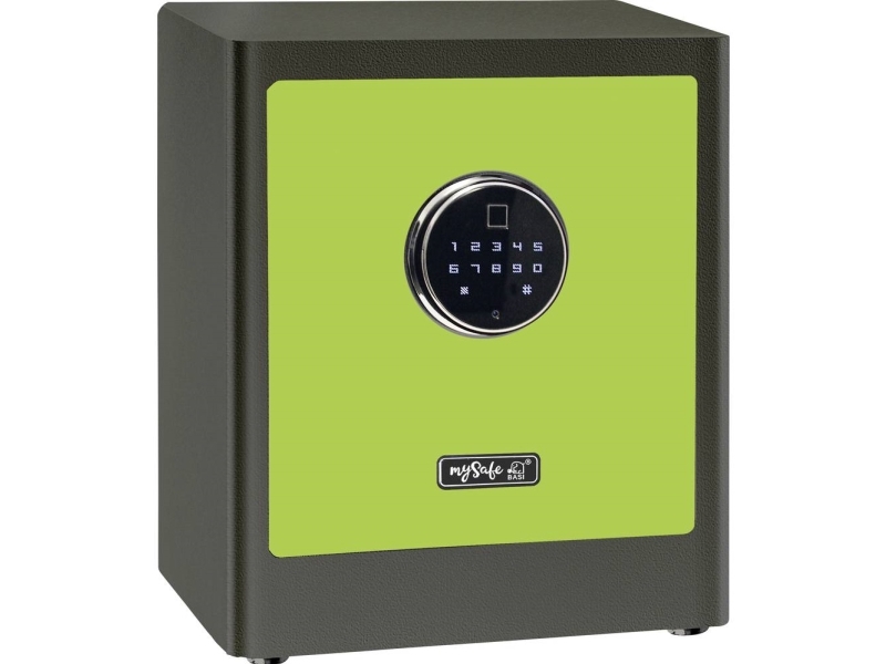 Grøn Basi Mysafe Premium 350 Fritstående Pengeskab Grå Elektronisk Kode Fingeraftrykslæser Hylder Batteri - Basi Pengeskab  - 4026434178678